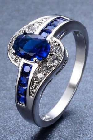 Blue Sapphire Stone Ring - White Gold