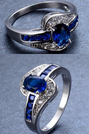 Blue Sapphire Stone Ring - White Gold