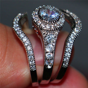 Luxury White Round AAA Zircon Ring Set