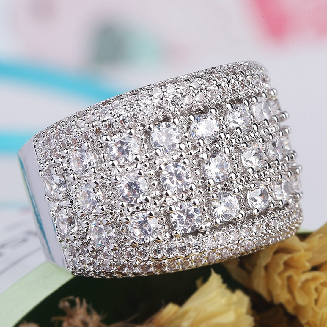 Big Silver CZ Zircon Stone Ring