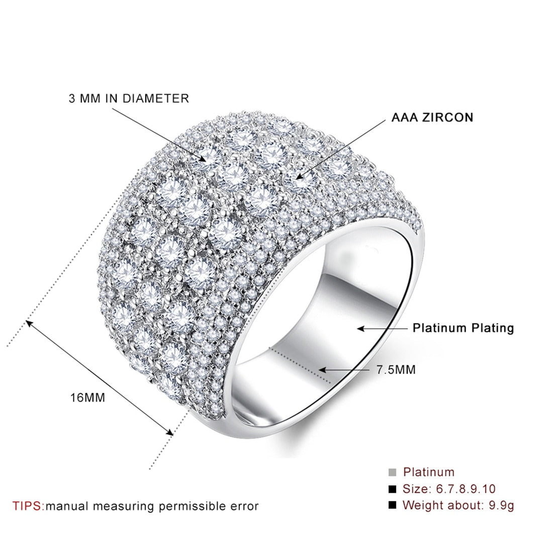 Big Silver CZ Zircon Stone Ring